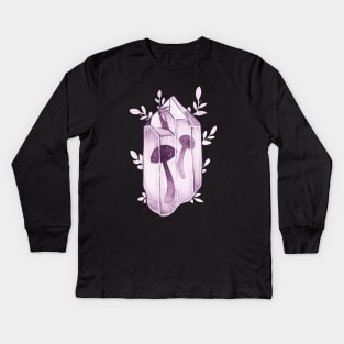 Purple Crystal Mushrooms Kids Long Sleeve T-Shirt